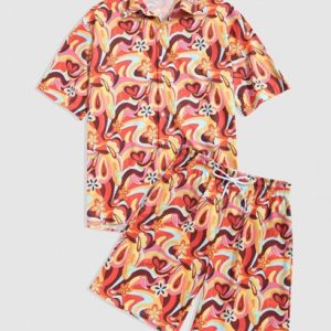 Floral Print Shirt And Pocket Shorts Set