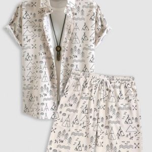 Geometric Figure Pattern Short Sleeves Shirt And Shorts Set