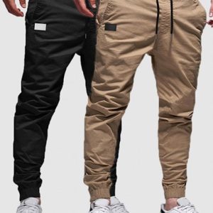 2Pcs Patched Pockets Drawstring Pants Set