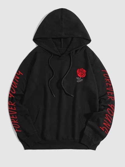 Letter And Rose Printed Pullover Hoodie And Drawstring Jogger Pants Set Outfit - Image 2