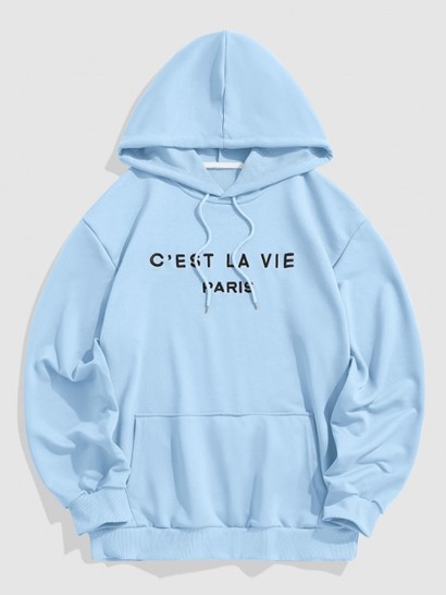 Letter C'EST LA VIE PARIS Embroidery Essentials Hoodie And Drawstring Pocket Jogger Pants Set - Image 2