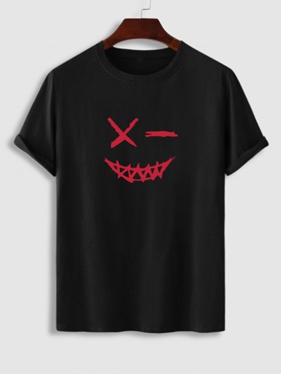 Men's Athleisure Outfits Casual Smile Face Grimace Graphic Printed Short Sleeves T-shirt And Basic Shorts Set - Image 2