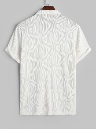 Men's Solid Color Water Ripple Jacquard Button Front Short Sleeves Shirt And Textured Knitted Sports Casual Shorts Set - Image 3