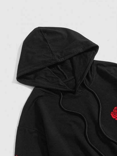 Letter And Rose Printed Pullover Hoodie And Drawstring Jogger Pants Set Outfit - Image 4